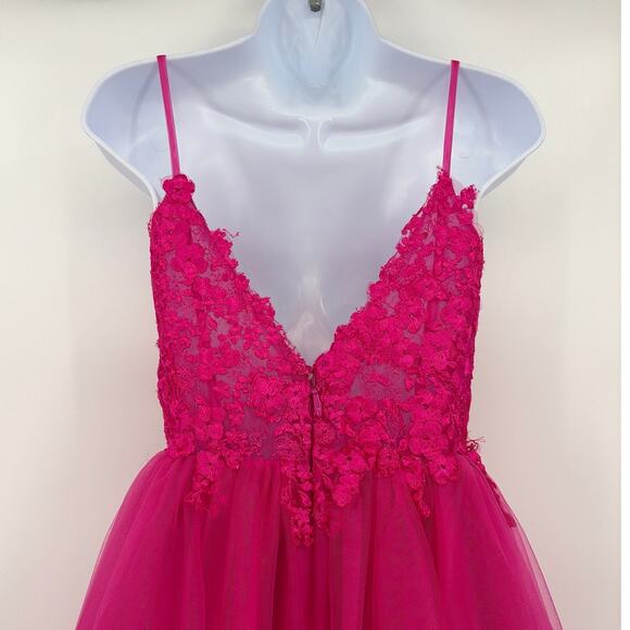 Stacees Lace Tulle Mini Dress Sz 2 Fairy Applique Party HOCO Prom Coquette Party - Picture 6 of 10